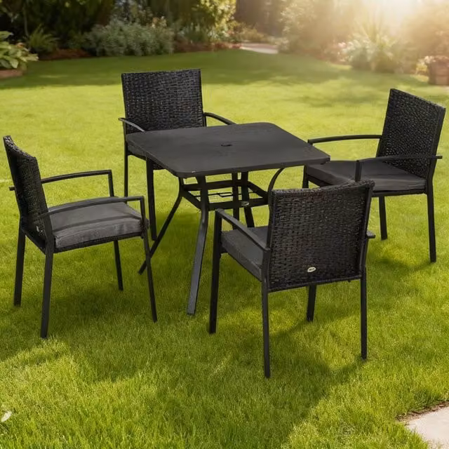 ERGOVEXA Five-Piece Black Polyrattan Garden Dining Set with Square Table