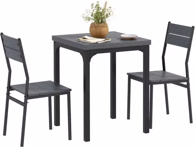 SPETLEK 3 Piece Compact Dining Set with Square Table and 2 Chairs in Grey Wood Effect and Black – 1