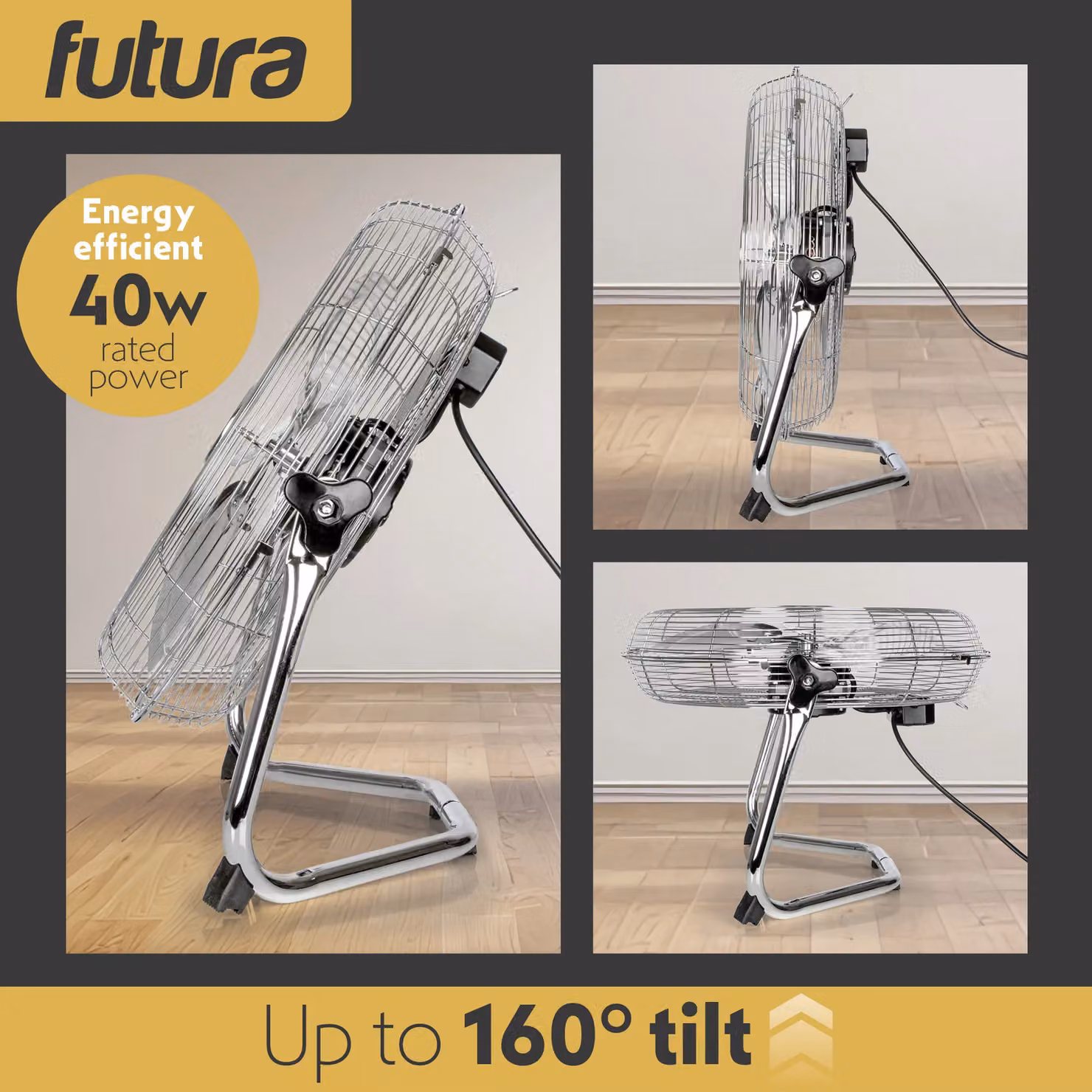 Futura 14 Inch Portable Floor Fan in Silver with 3 Adjustable Speeds – 5