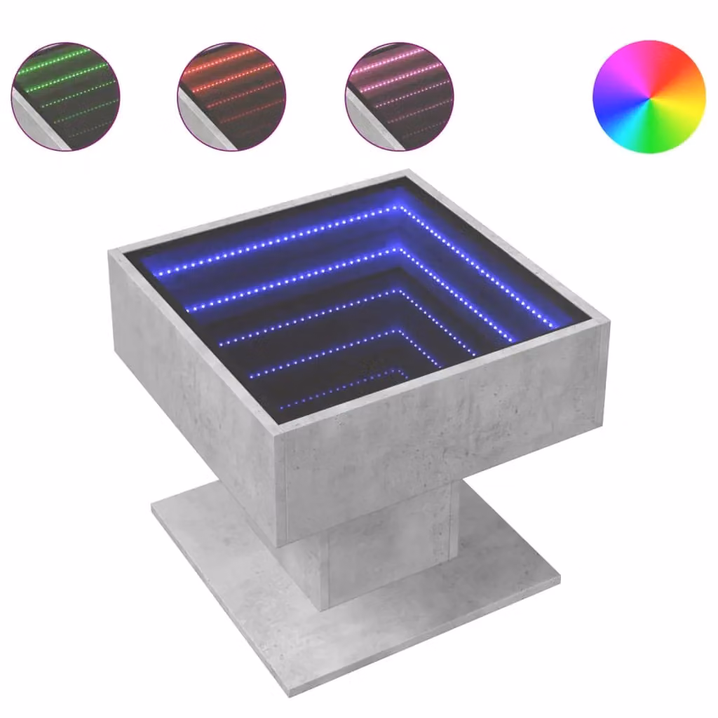 Berkfield Home Modern Square Coffee Table with LED in Concrete Grey, W/D/H: 50 x 50 x 45 cm – 2