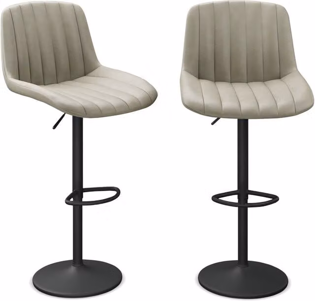 URBNLIVING Set of 2 Ribbed PU Leather Bar Stools with Backrest and Footrest in Taupe