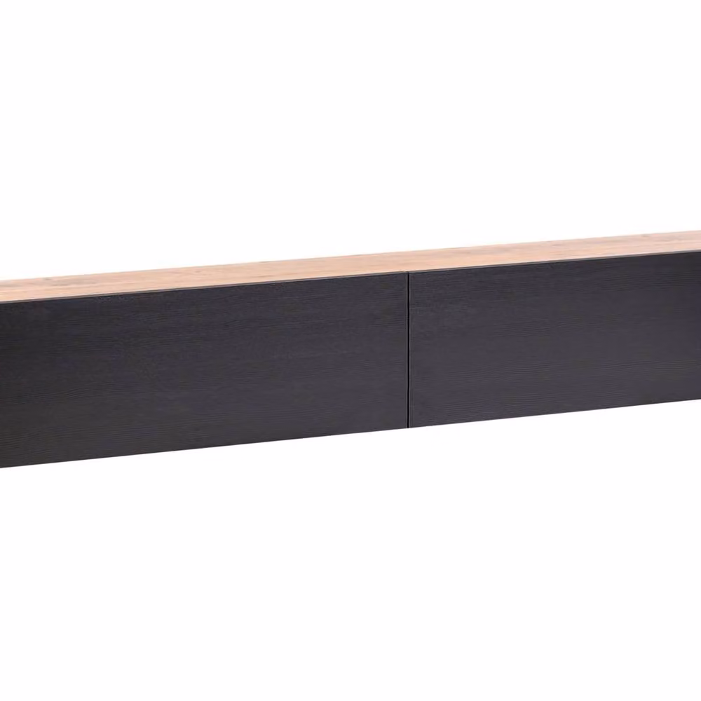 Wyld and Coco Wall-Mounted TV Stand in Black and Brown with 2 Cabinets, W: 180 cm, H: 32 cm, D: 30 cm – 2