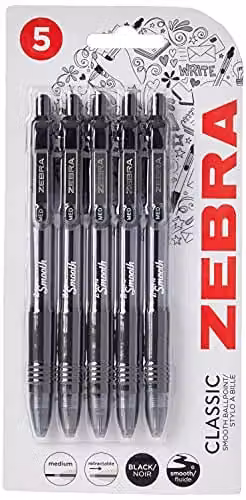 Zebra Z Grip Retractable Ballpoint Pens with Black Ink and Medium Point