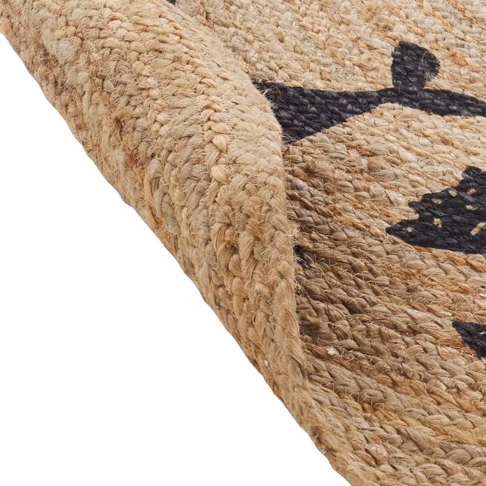 Wyld and Coco Beige and Black Jute Round Rug with Boho Animal Motif, Diameter: 120 cm – 4