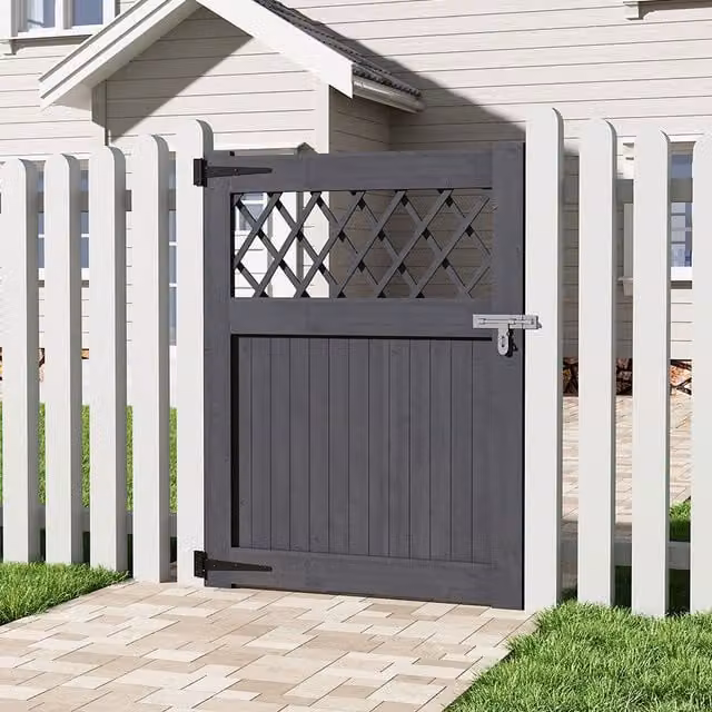Livingandhome Rhombus Wood Garden Gate in Grey, W: 90 cm, H: 120 cm