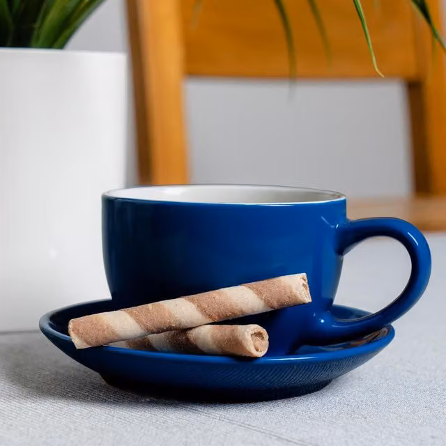 Argon Tableware Blue Stoneware Coffee Cup and Saucer Set, 250ml
