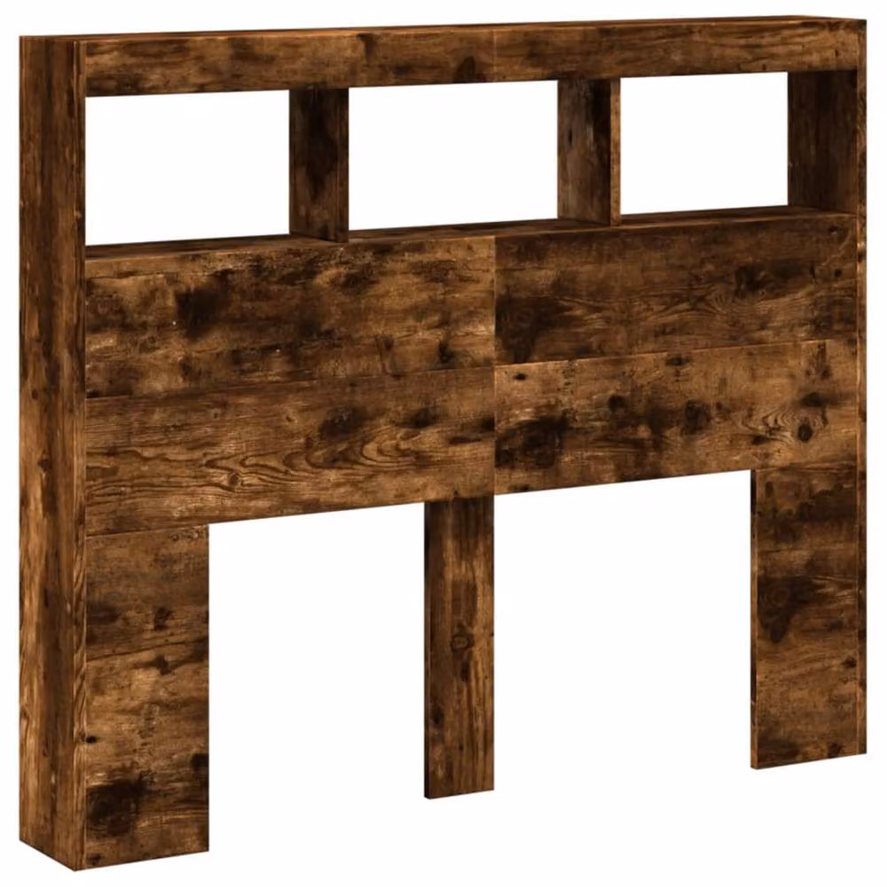 Berkfield Home Modern Headboard Cabinet with LED Lighting and USB Charging Port in Smoked Oak Brown, W/D/H: 120 x 17 x 102 cm – 3