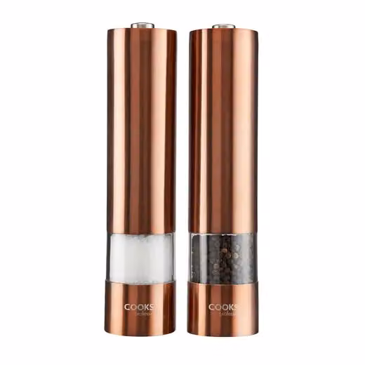 Cooks Professional Electric Salt and Pepper Mill Set with Bamboo Base in Copper – 3