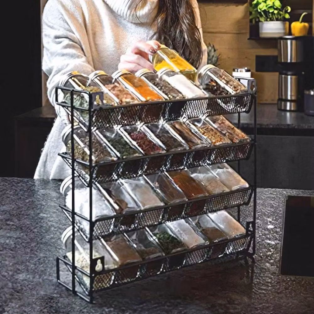KORVIXA 4 Tier Wall Mounted Metal Hanging Kitchen Spice Rack in Matt Black, W/D/H: 100 x 15 x 15 cm – 3