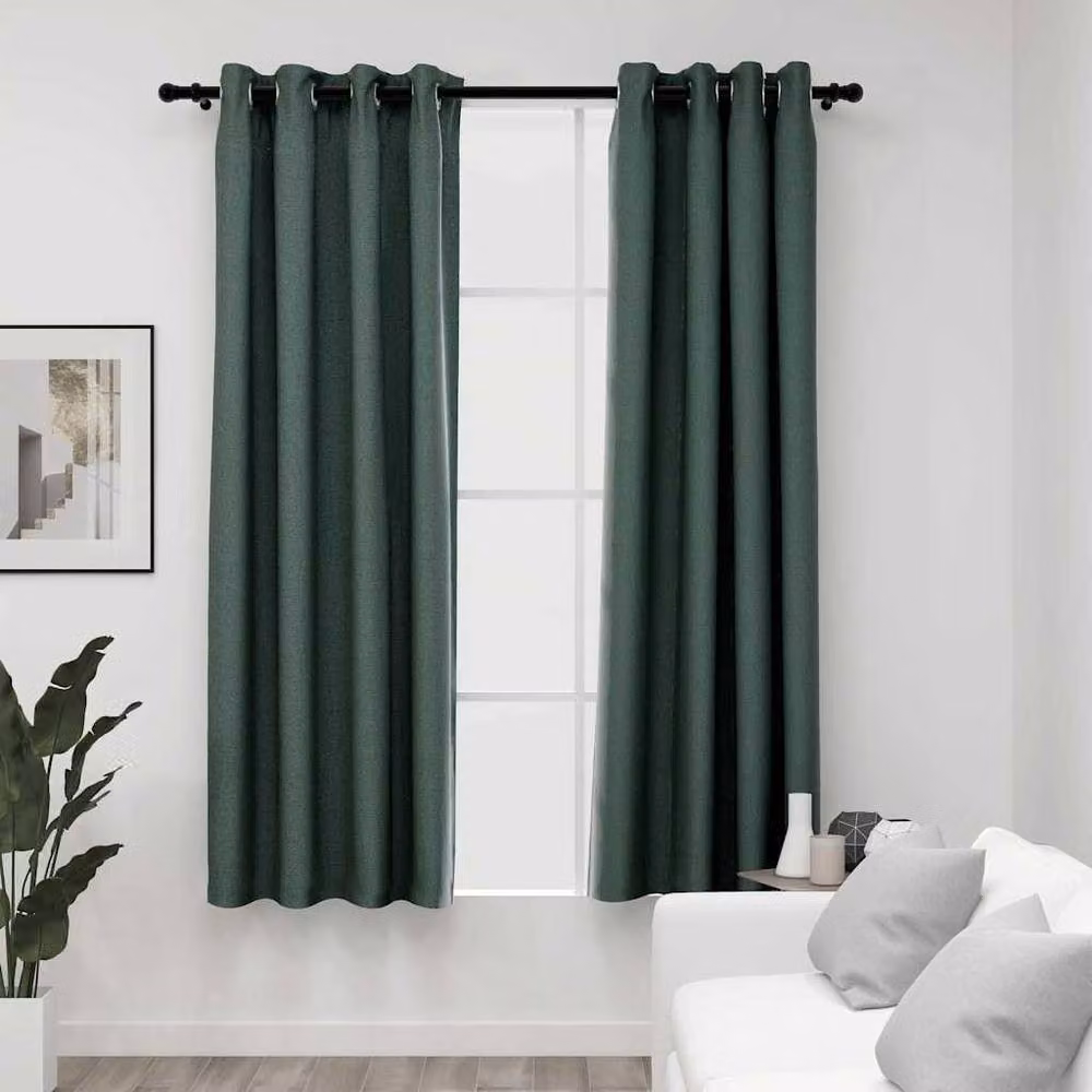 Berkfield Home Linen-Look Blackout Curtains with Eyelets, 2 Pack, Green, W: 140 cm, H: 175 cm – 2
