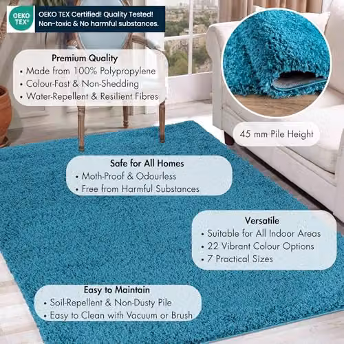 Serdim Rugs Plain Modern Petrol Blue Rectangular Living Room Area Rug, W: 160 cm, L: 230 cm – 2