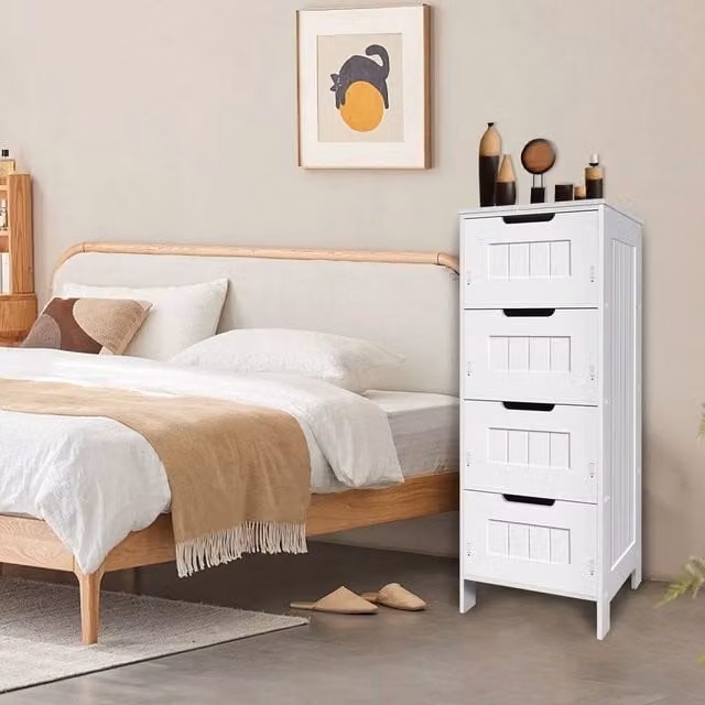 EONLION White Wooden 4 Drawer Chest of Drawers – 1