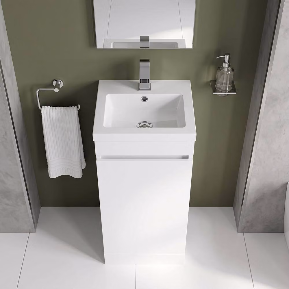 Balterley White 400mm Floor Standing 1 Door Compact Bathroom Unit with Polymarble Basin – 2