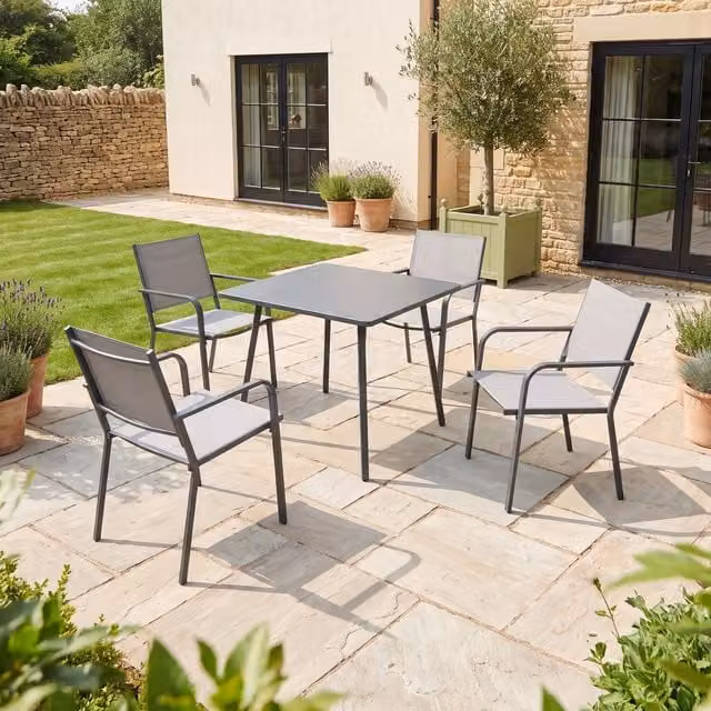 Artemis Home Rivington 4 Seater Modern Steel Garden Dining Set in Matt Grey