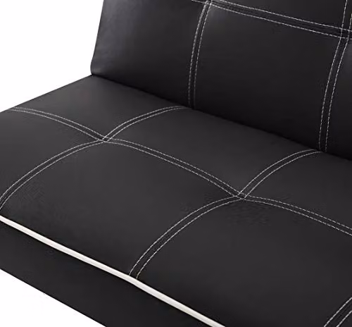 Modernique Foustino Black Faux Leather Click Clack Sofabed with White Stitching, W/D/H: 90 x 190 cm – 4