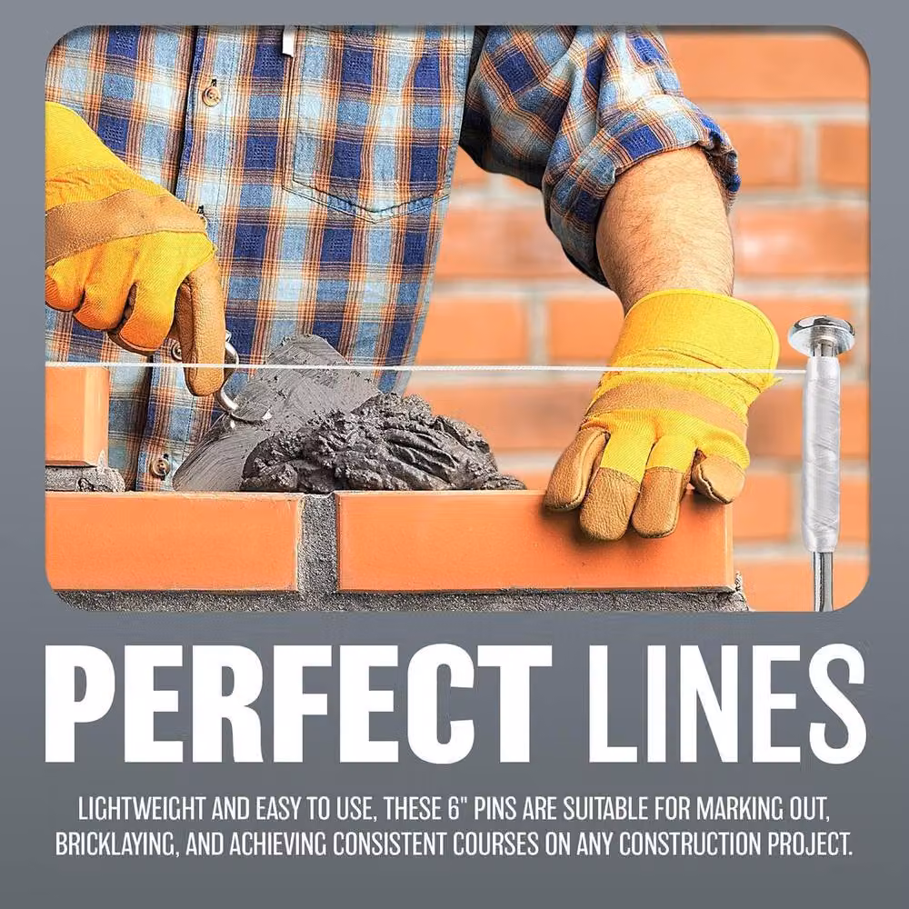 BARGAINS-GALORE Set of 2 Metallic Silver Line Pins with 8m Line Builder Brick Laying Pins DIY Tool – 3
