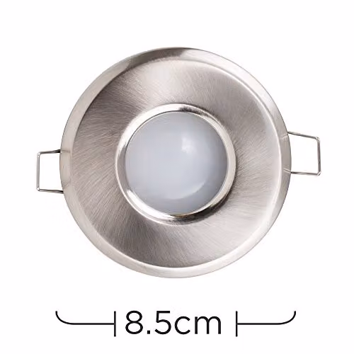 MiniSun Pack of 6 Brushed Chrome Recessed LED Ceiling Downlights with Cool White Bulbs, IP65 Waterproof for Shower and Bathroom Use – 1