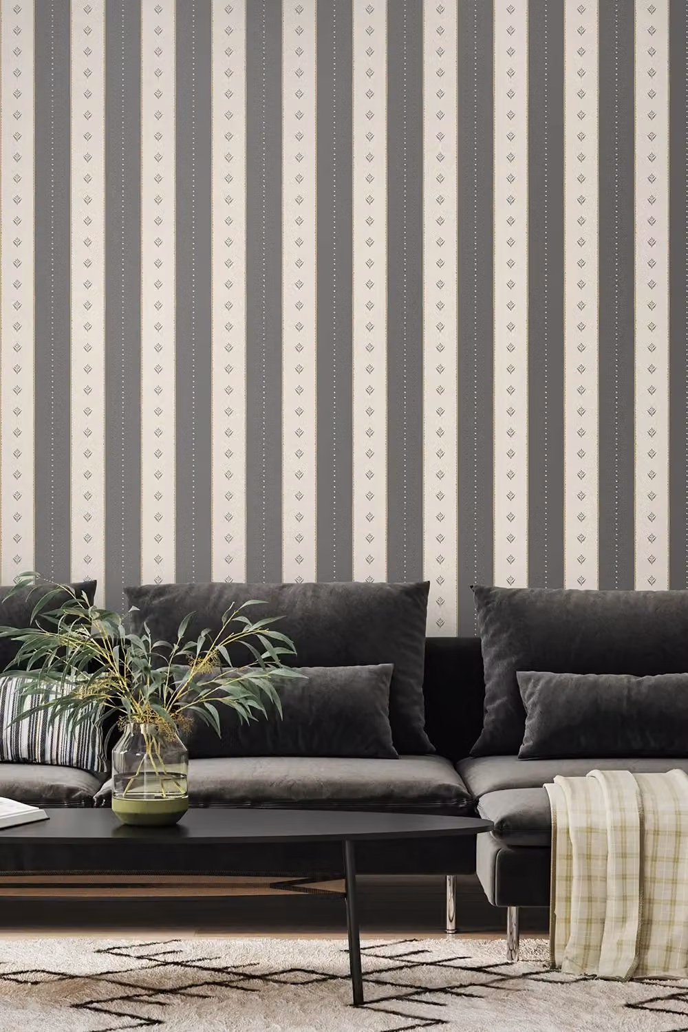 Hoopla Walls Decorative Stripe Charcoal and Stone Wallpaper in Black and Grey, 10m – 2