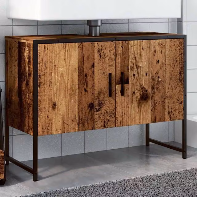 Berkfield Home Freestanding Bathroom Sink Cabinet in Brown Old Wood, W/D/H: 80 x 33 x 60 cm