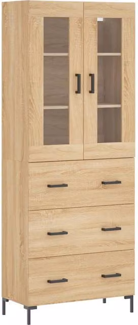 Berkfield Home Sonoma Oak Highboard in Beige and Brown, W/D/H: 69.5 x 34 x 180 cm – 1