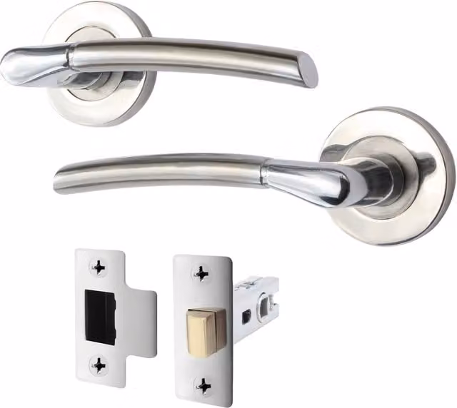 AFIT Boston Door Handle and Latch Set in Polished Silver Zinc