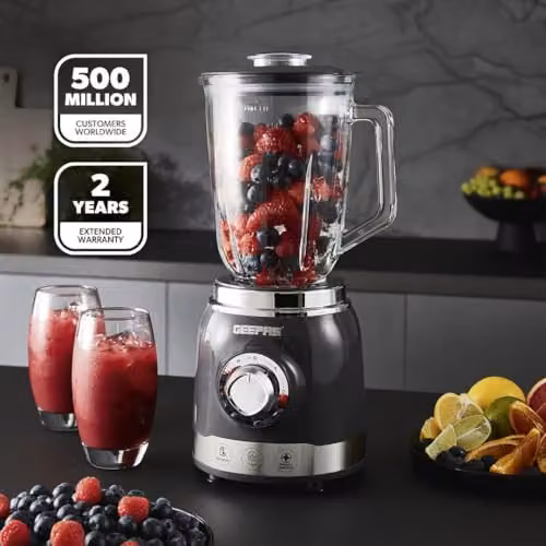 Geepas 700W Electric Blender and Smoothie Maker with 1.5L Glass Jar and Stainless Steel Blades in Grey – 3
