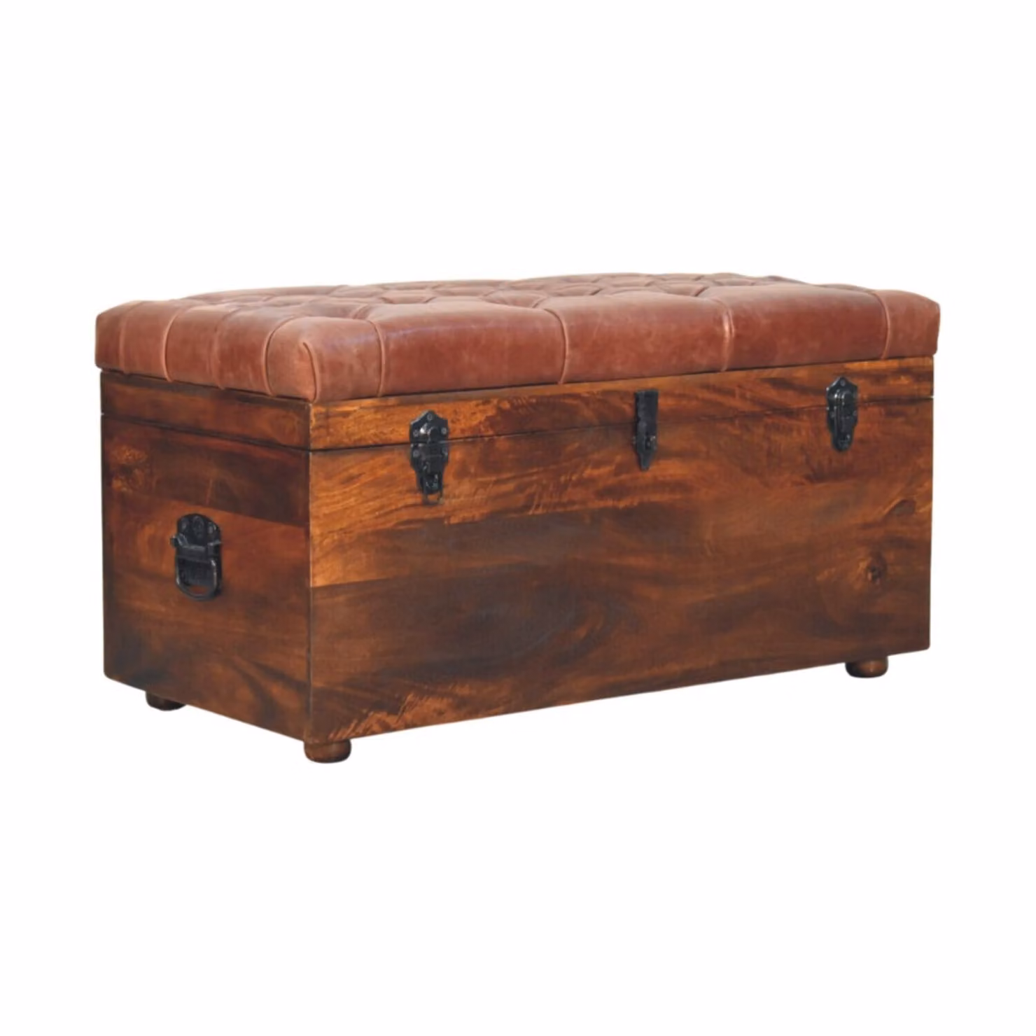 Artisan Furniture Rustic Mango Wood and Brown Leather Storage Trunk – 2