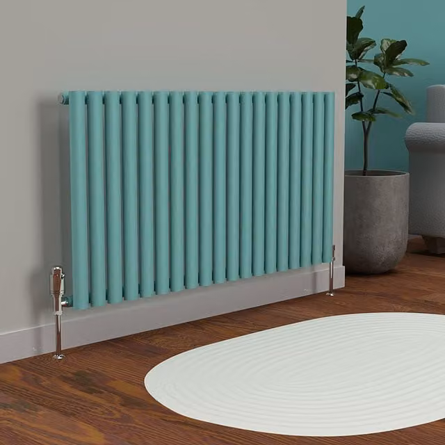 Lux Heat Oval Horizontal Coloured Radiator in Light Aqua Green, W: 114.0 cm, H: 60.0 cm