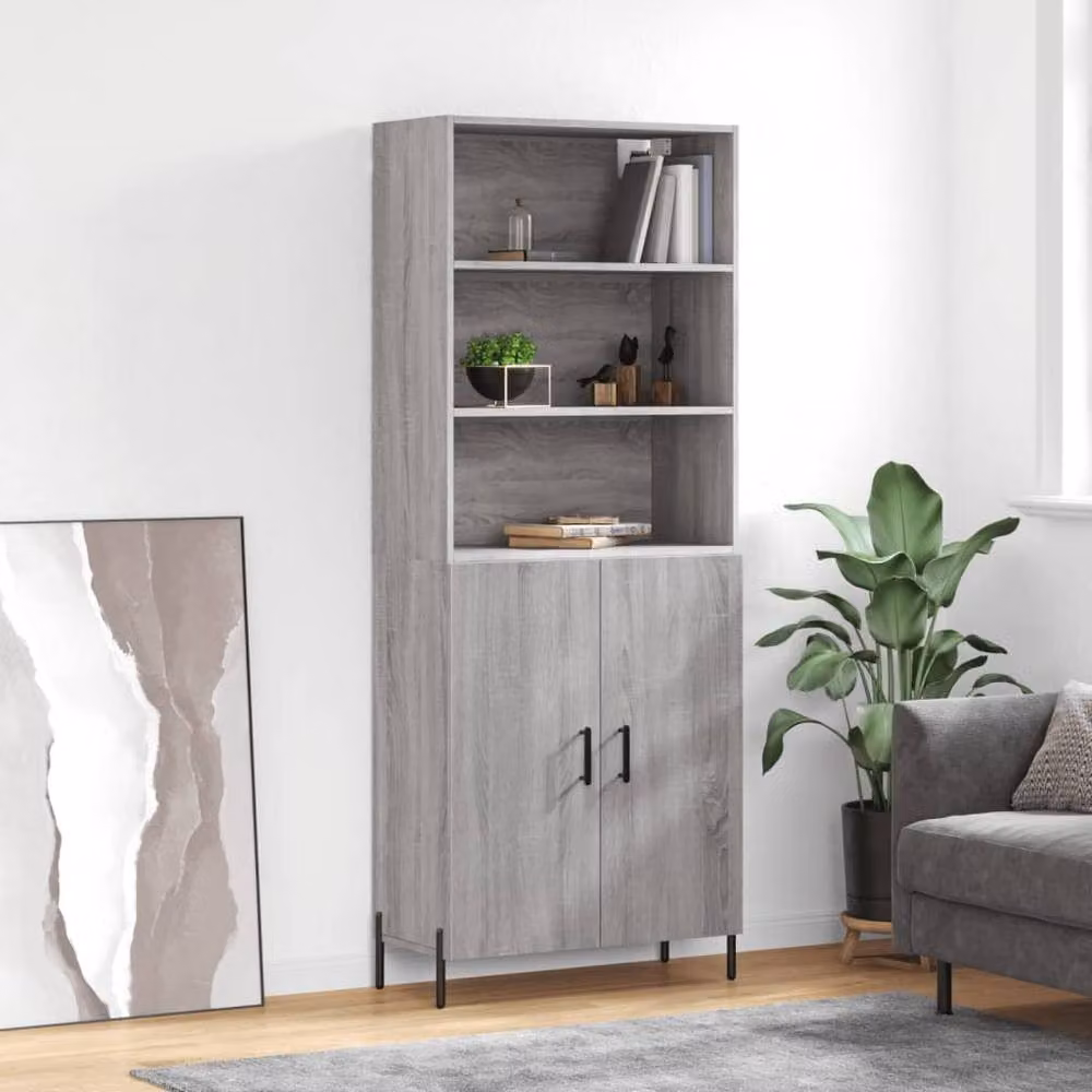 Berkfield Home Grey Sonoma Highboard with Hinged Doors and Internal Shelves, W/D/H: 69.5 x 34 x 180 cm – 2
