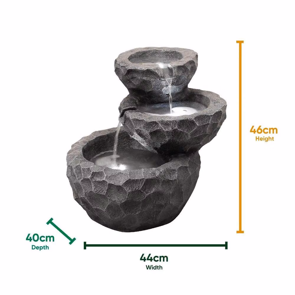 Gardenwize Solar Cascading Three Tiered Rock Garden Water Feature in Grey, W/D/H: 40 x 46 x 44 cm – 2
