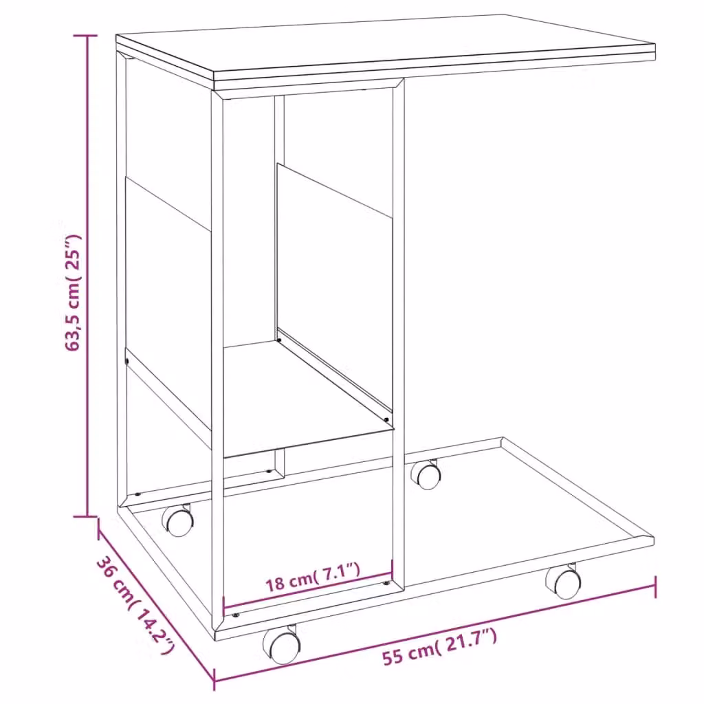 Berkfield Home Black Side Table with Castors, W/D/H: 55 x 36 x 63.5 cm – 5
