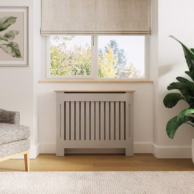 GFW Longslow Modern Radiator Cover in Grey, W: 112 cm, H: 81.8 cm, D: 17.3 cm