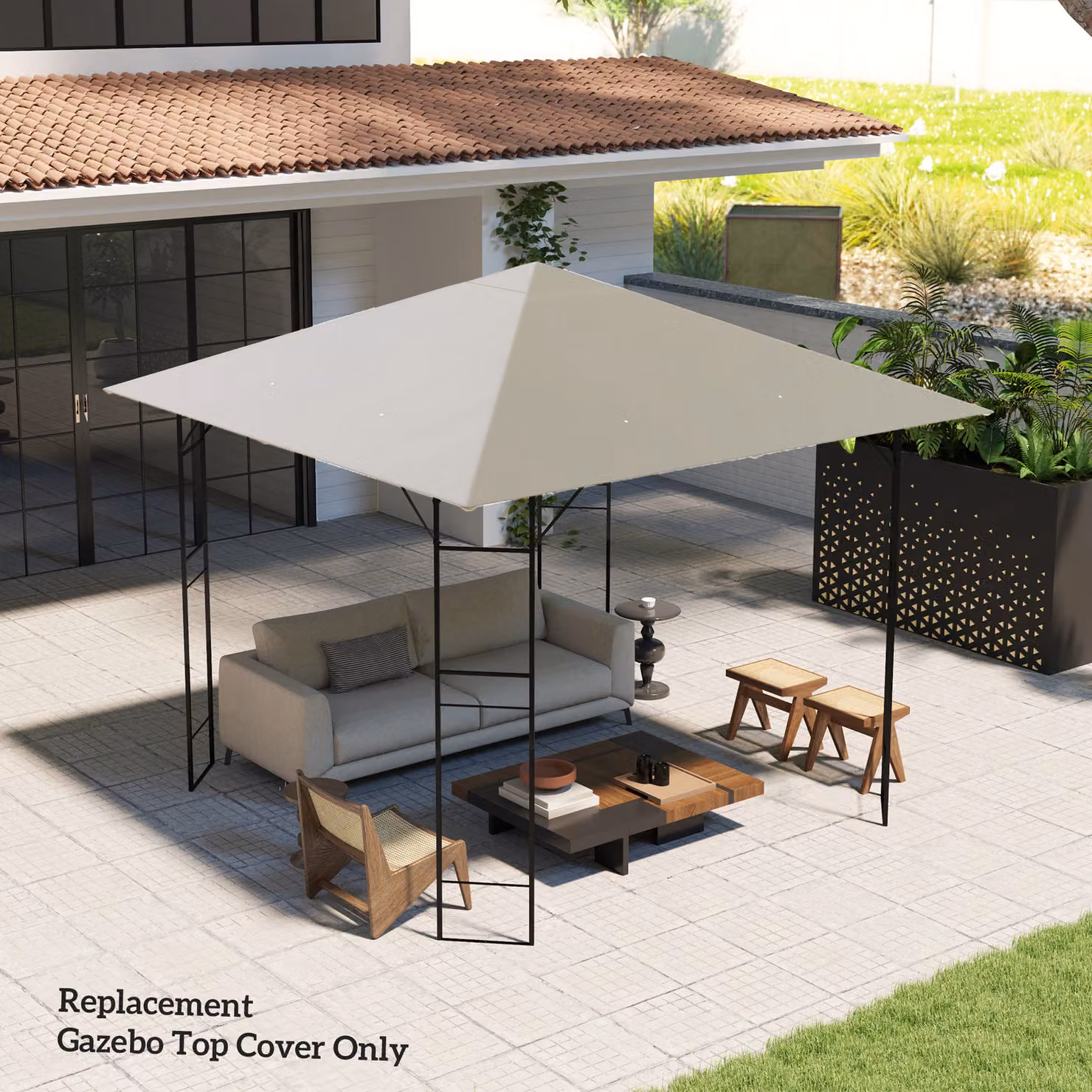 Outsunny Grey Polyester Gazebo Canopy Replacement for 01-0867, W x D: 300 x 300 cm, UPF 50+ – 5