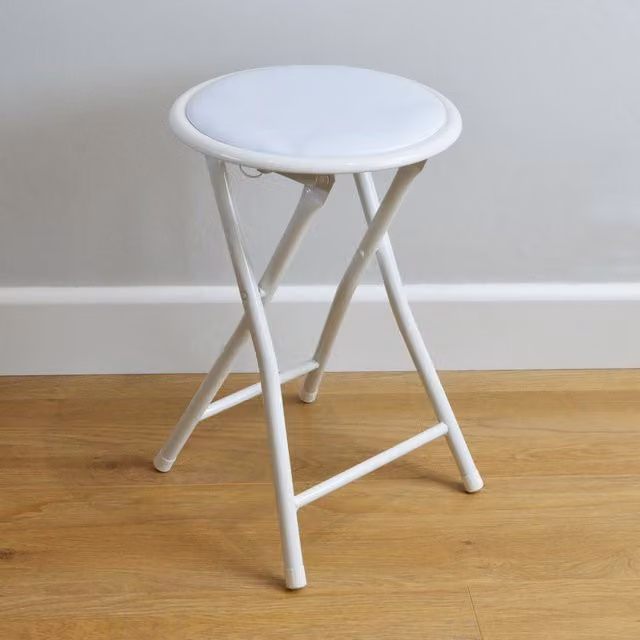 Harbour Housewares Pack of 2 White Padded Folding Stools with Metal Frame