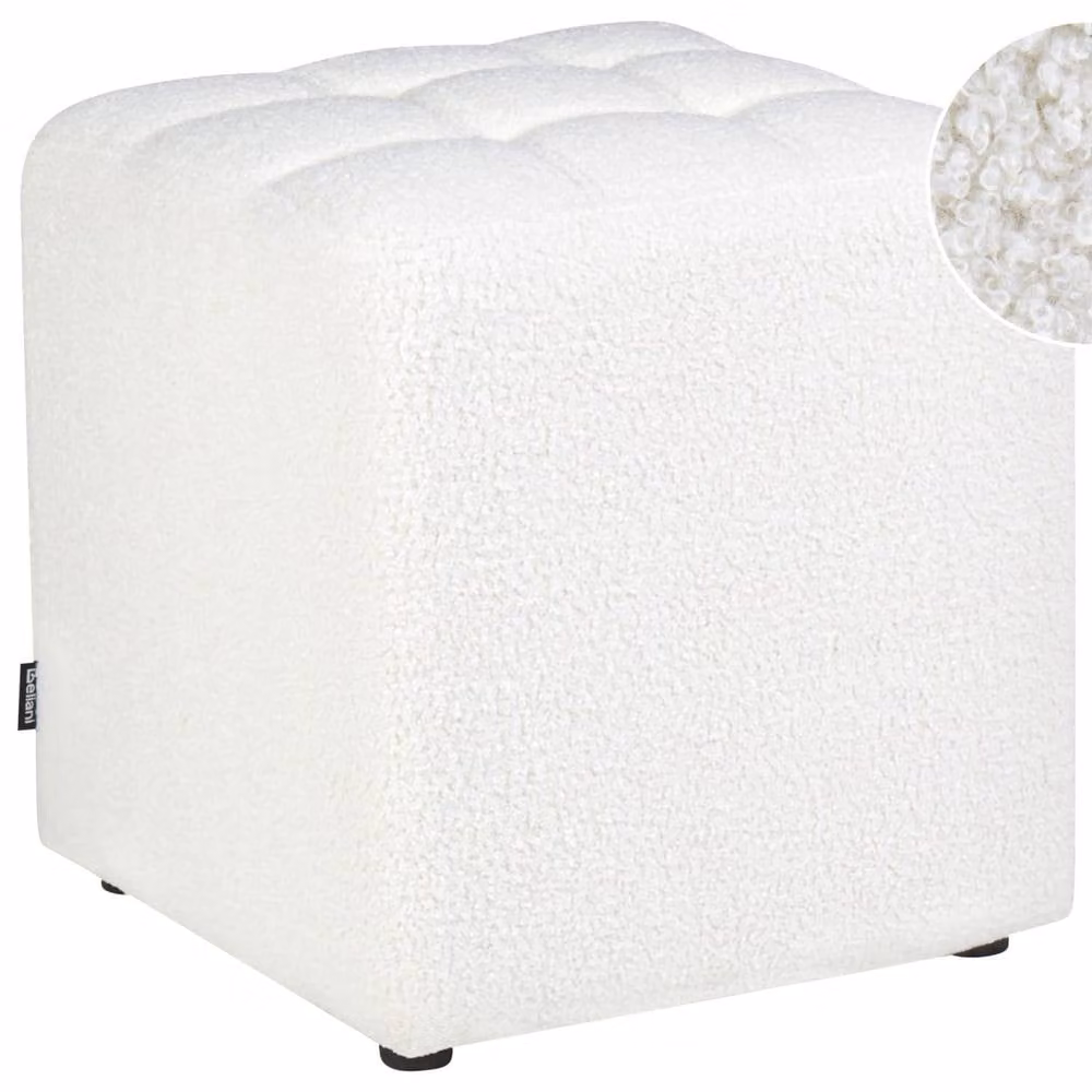 Wyld and Coco White Bouclé Geometric Cube Footstool W/D/H: 38 x 38 x 38 cm – 2