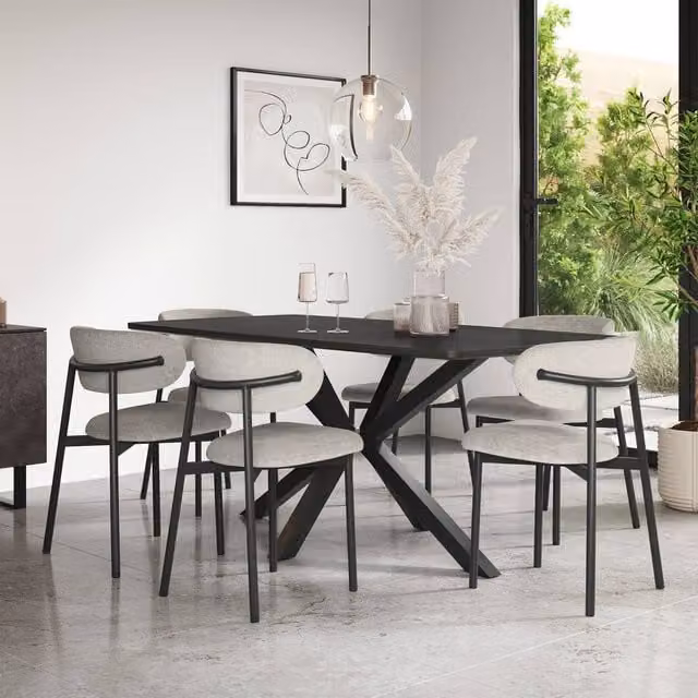 More4Homes Juno Concrete Ceramic Rectangular Dining Table and 6 Myla Linen Chairs in Grey and Black, W/D/H: 180 x 90 x 75 cm – 1