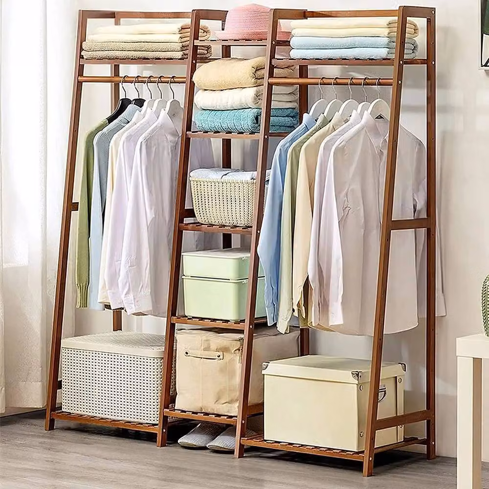 Kelvenix Heavy Duty Brown Bamboo Wooden Clothes Rail Rack – 3