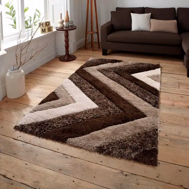Home Republic Geometric Chevron Rug in Beige and Brown, W: 80 cm, L: 150 cm