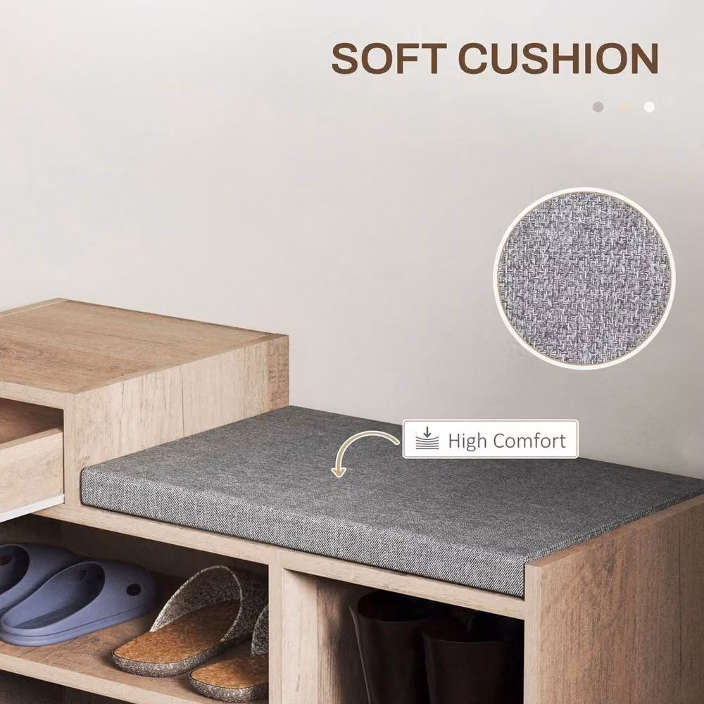 VOGREX Upholstered Entryway Shoe Bench with Storage Drawer in Beige, W/D/H: 135 x 30 x 52 cm – 4