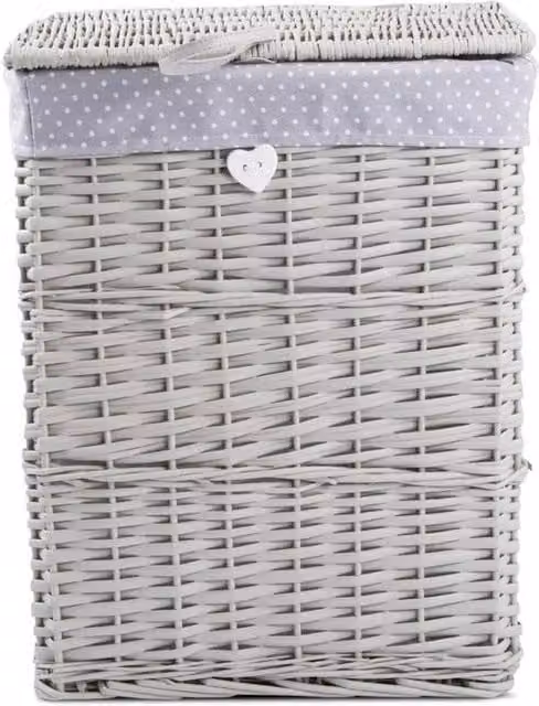 NESTLUNE Grey Wicker Laundry Basket with Cotton Lining and Lid – 1
