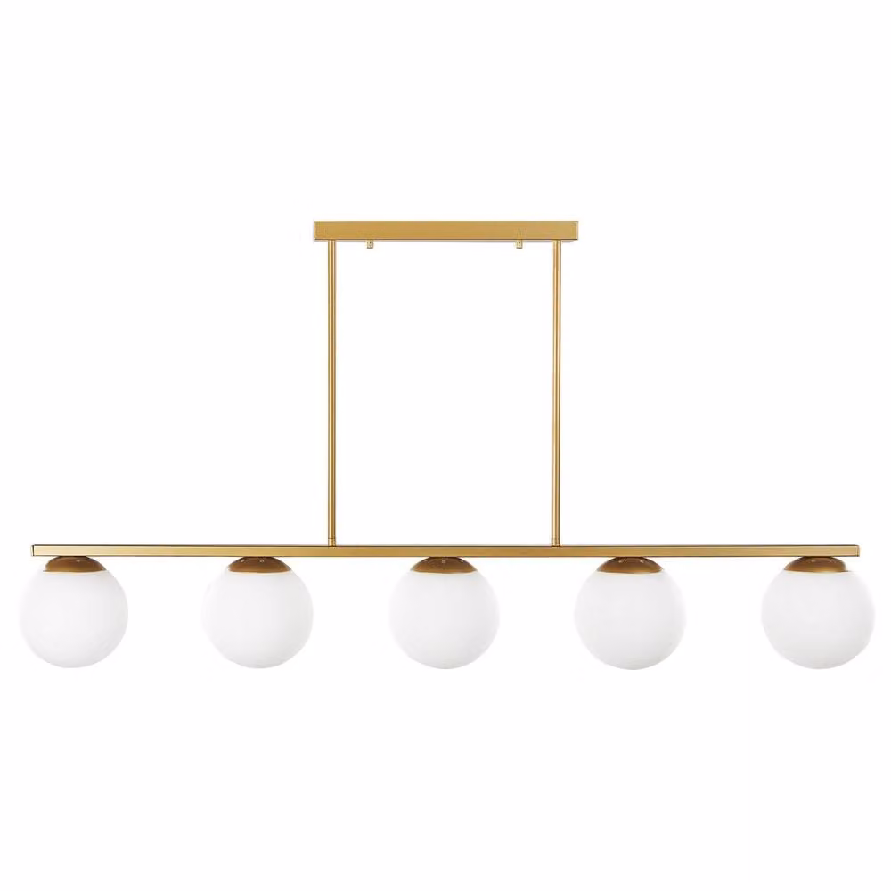 Wyld and Coco Glamour Design 5 Light Pendant Lamp in Gold and White with Glass Spheres, Diameter: 62 cm – 2