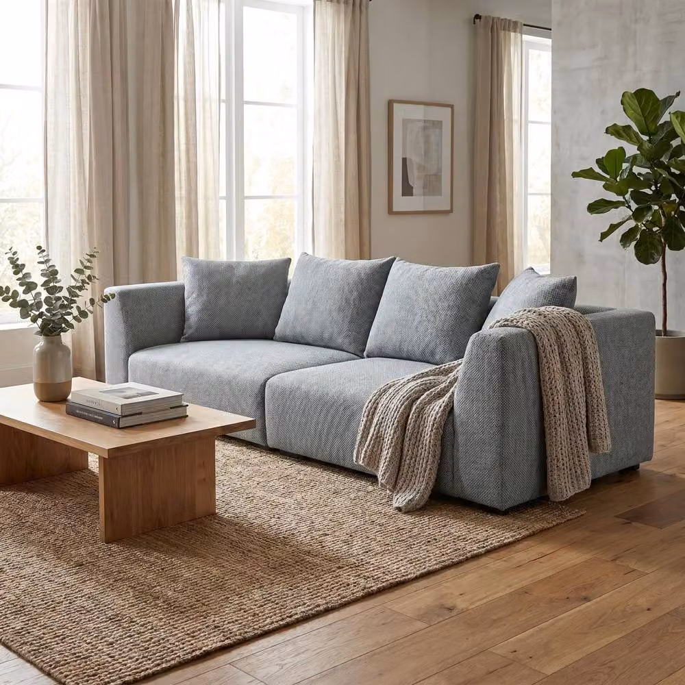 Abakus Direct Tokyo 3 Seater Sofa in Anthracite Grey Bamboo Basket Weave Fabric with Scatter Cushions – 2