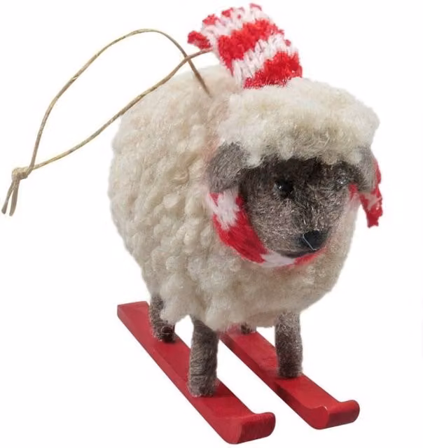 KDMD Multicolour Felt Sheep on Skis Hanging Decoration, 9 cm
