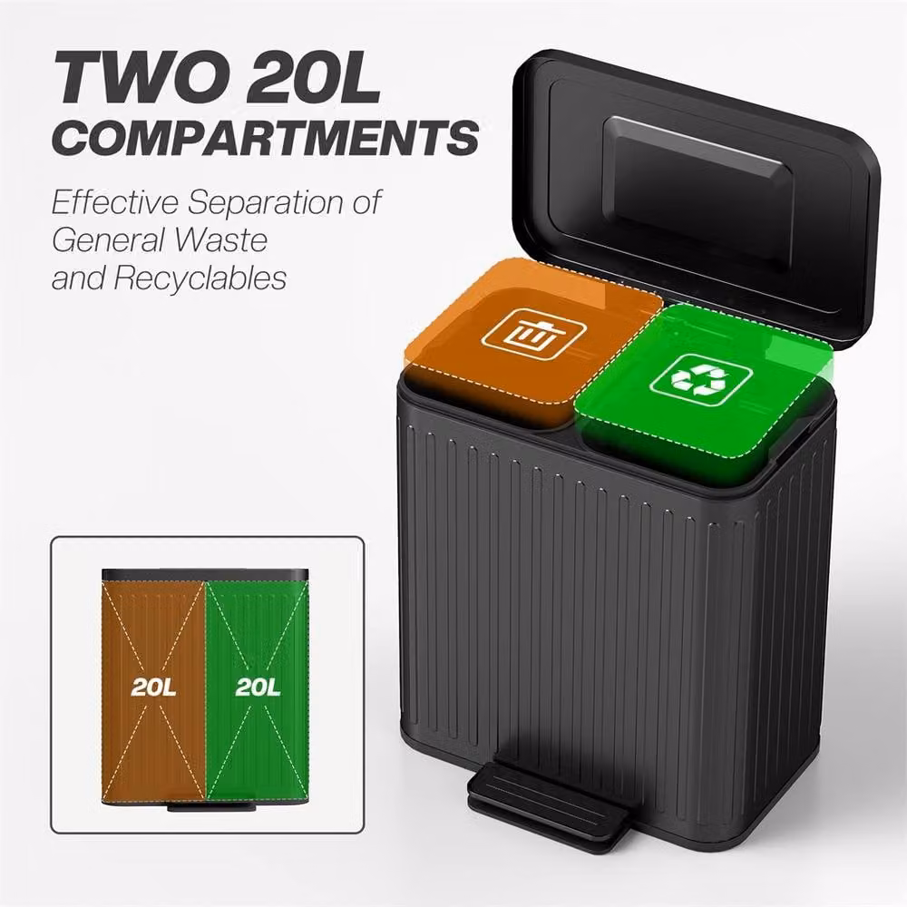 EONLION Black Double Kitchen Pedal Bin with 2 x 20L Capacity, Width: 100 cm – 4