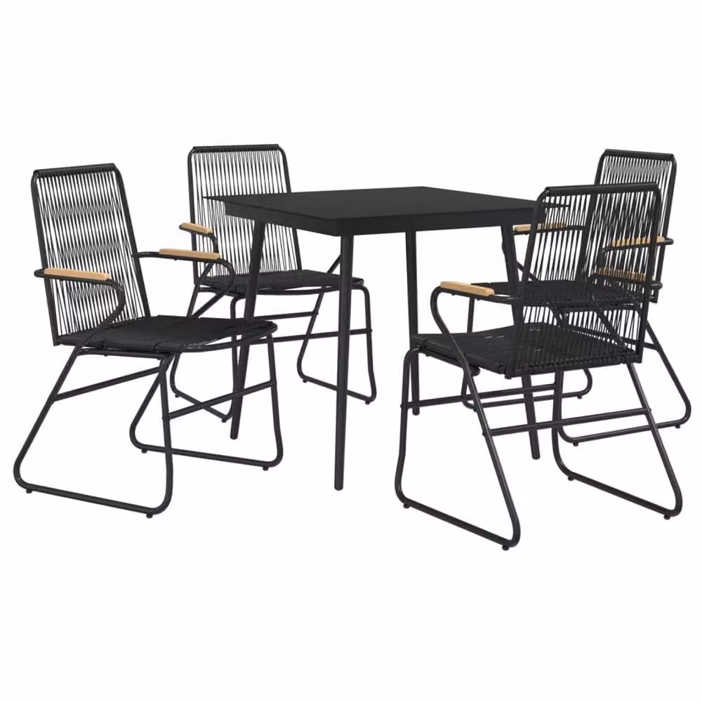 Berkfield Home 5 Piece Modern Garden Dining Set in Black PVC Rattan and Metal – 2