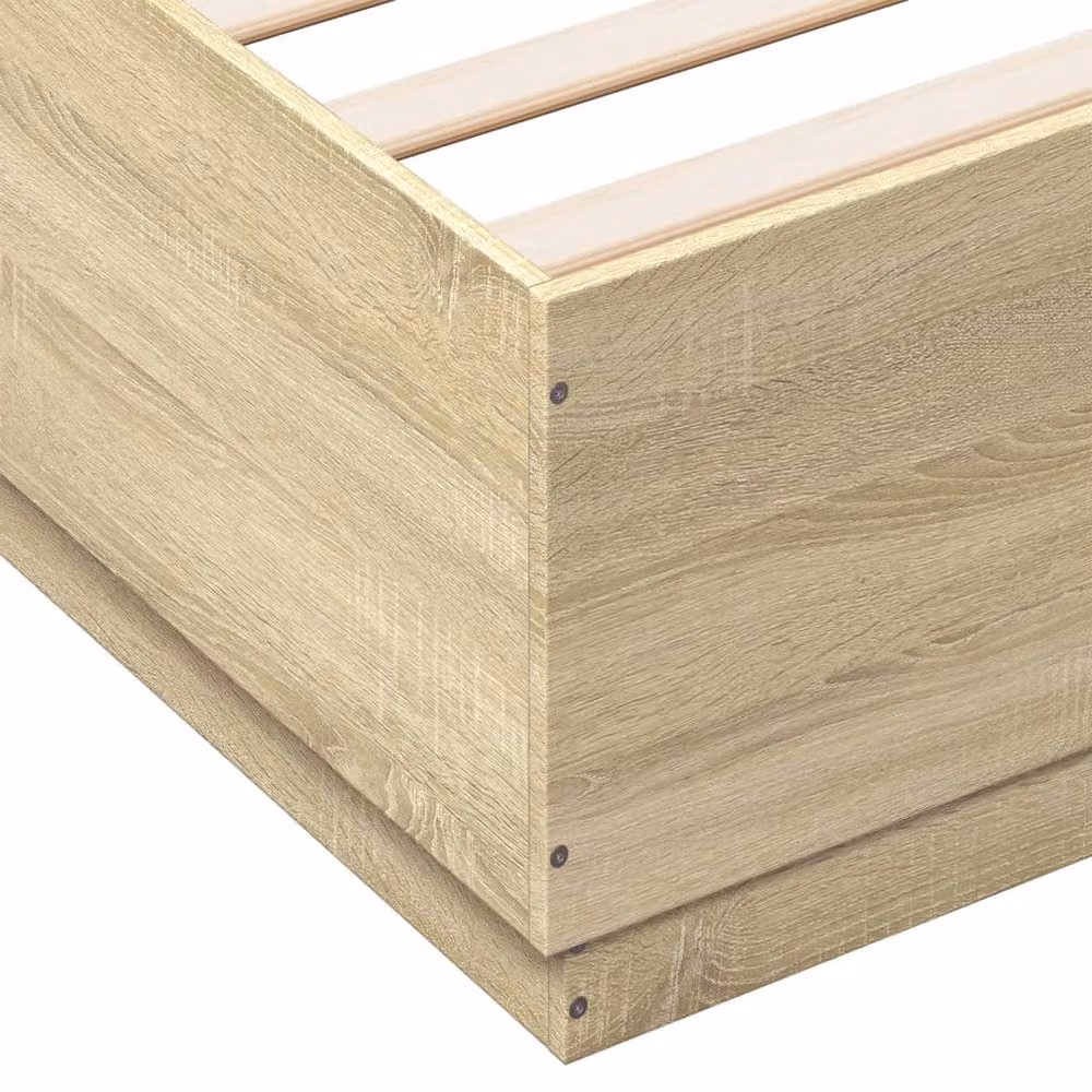 Berkfield Home Sonoma Oak Bed Frame with LED Under-Bed Lighting and USB Charging Ports in Light Oak, W/D/H: 200 x 200 cm – 3