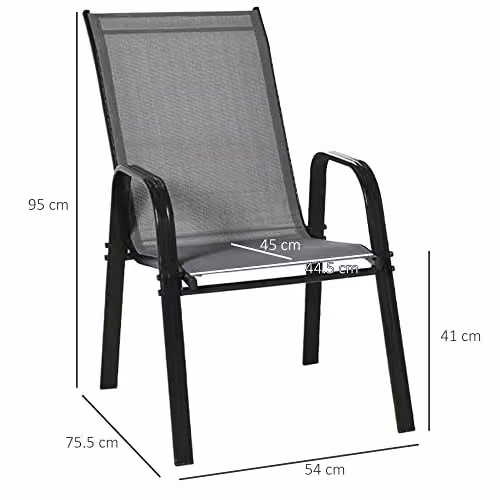 Outsunny Set of 4 Stackable Garden Dining Chairs with High Backrests in Matt Grey – 3