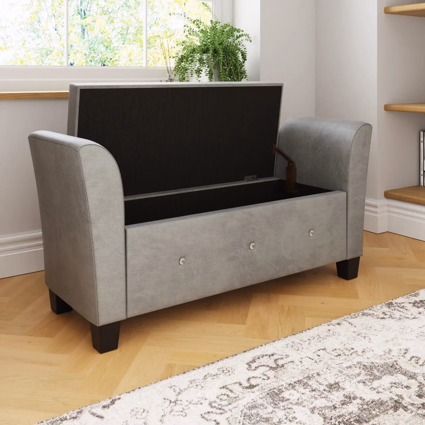 GFW Verona Grey Chenille and Diamante Fabric Ottoman Window Seat – 3