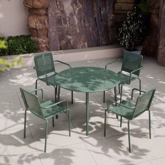 Royalcraft Modern 4 Seater Round Garden Dining Set in Green