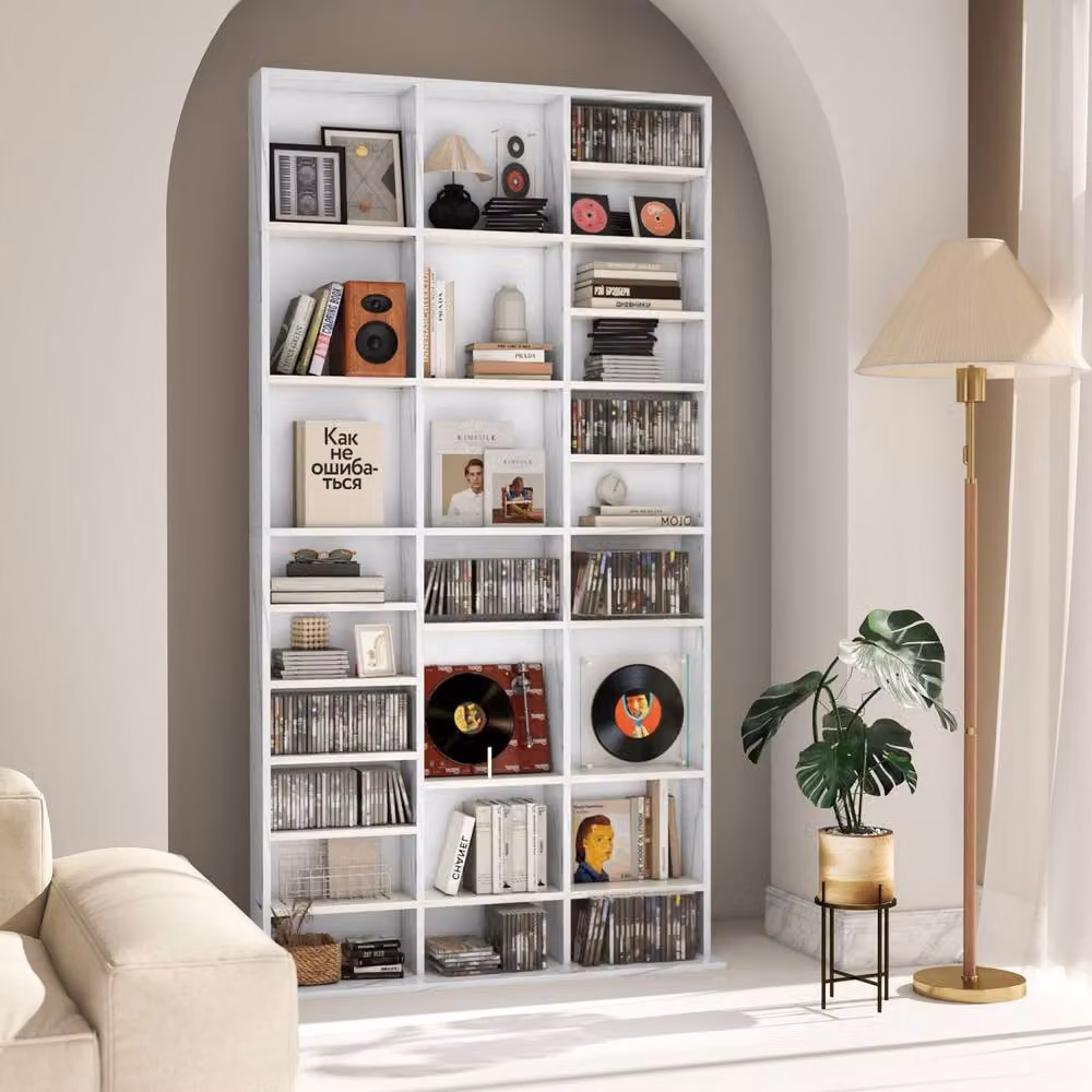 Wyld Haus Somole Tano Marble Effect Adjustable CD Storage Cabinet, White and Multicolour, W: 102 cm, H: 195 cm, D: 23.5 cm – 6